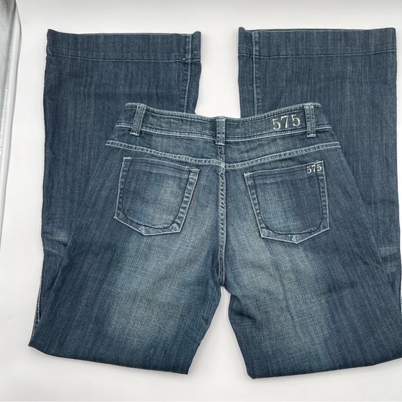 575 Jeans Womens 29 x 32 Wide Leg Flare Bottoms Denim Penny Button Dark Wash - Picture 2 of 14